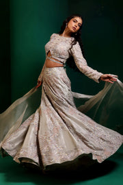 Dusk White Taffeta Lehenga Set